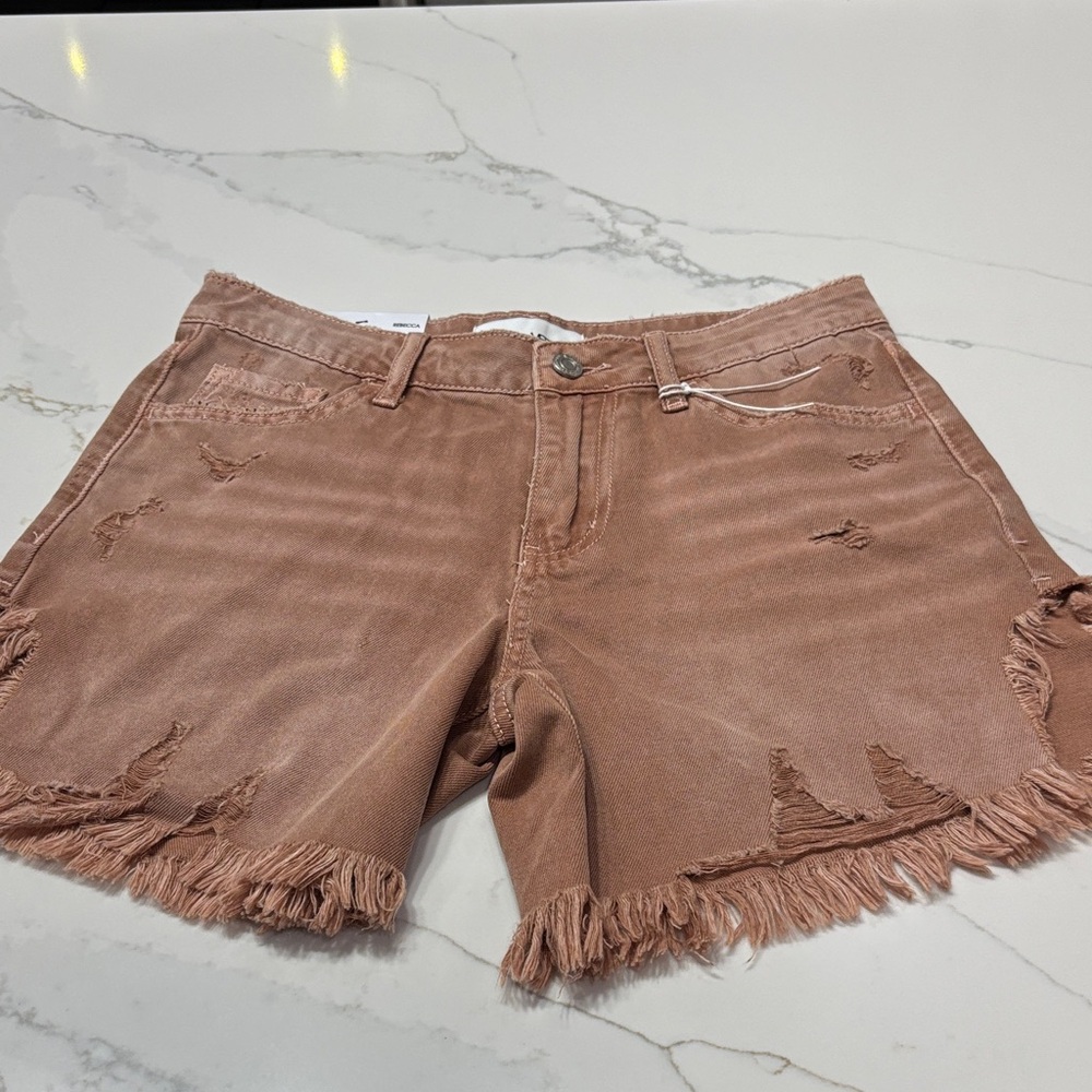 Vervet high rise Women's Frayed Brown Jean Shorts - Picture 2 of 15